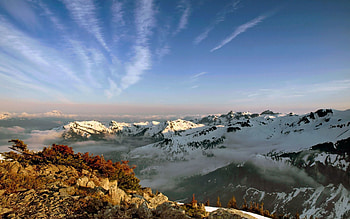 Nature, Stones, Sky, Mountains, Clouds, Vertex, Height, Freshness, Stripes, Streaks, Tops, Snow Covered, Sunny, Snowy HD wallpaper