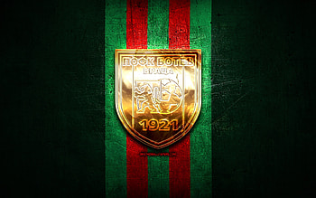 Botev Vratsa FC, golden logo, Parva liga, green metal background, football, bulgarian football club, Botev Vratsa logo, soccer, POFC Botev Vratsa HD wallpaper