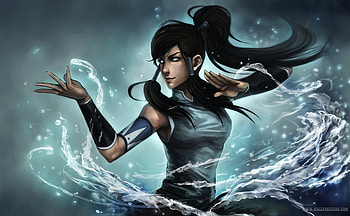 Kora's River, blue, kora, anime, black hair, water, graceful, avatar, bending HD wallpaper