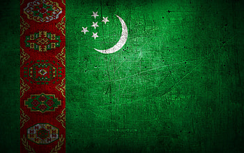 Turkmen metal flag, grunge art, asian countries, Day of Turkmenistan, national symbols, Turkmenistan flag, metal flags, Flag of Turkmenistan, Asia, Turkmen flag, Turkmenistan HD wallpaper