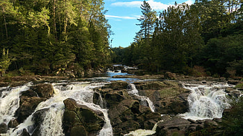 Mclaren falls, New Zealand, river, clouds, cascades, sky, forest, tree HD wallpaper