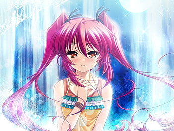 Takamori Hinako, pigtails, girl, bikini, long hair, anime, red, waterfall, water, bliue HD wallpaper