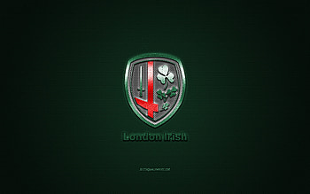 London Irish, English rugby club, red logo, green carbon fiber background, Super League, rugby, Surrey, England, London Irish logo HD wallpaper