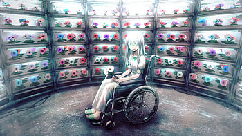Flower Keeper, wheelchair, storeroom, cute, floral, long hair, wheel chair, petals, flower, store, female, blossom, sexy, wheel, hot, girl, anime girl, storage, anime HD wallpaper