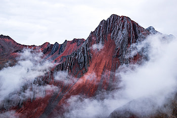 Red Mountain Peeking Out Behind The Clouds Cusco Peru, mountains, nature, clouds HD wallpaper