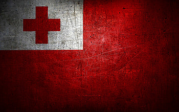 Tongan metal flag, grunge art, oceanian countries, Day of Tonga, national symbols, Tonga flag, metal flags, Flag of Tonga, Oceania, Tongan flag, Tonga HD wallpaper