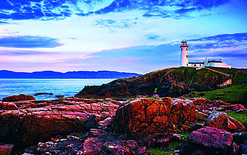Lighthouse at the sea, trees, landscape, clouds, sky, water, rocks HD wallpaper