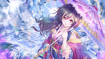 Anime girl, Elegant kimono, Rainy day, Beautiful umbrella HD wallpaper
