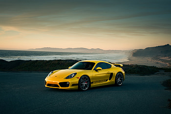 Porsche Cayman, off-road, yellow car HD wallpaper