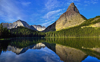 Mountains, forest, lake, reflections, nature HD wallpaper