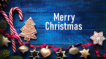 Christmas Golden Ornaments Balls Stars Candies Tree Blue Background Christmas HD wallpaper