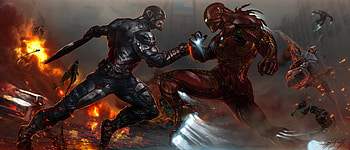 Captain America And Iron Man Fighting Artwork, captain-america, iron-man, artwork, deviantart, artist HD wallpaper