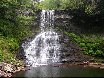 Waterfall, trees, sky, nature HD wallpaper
