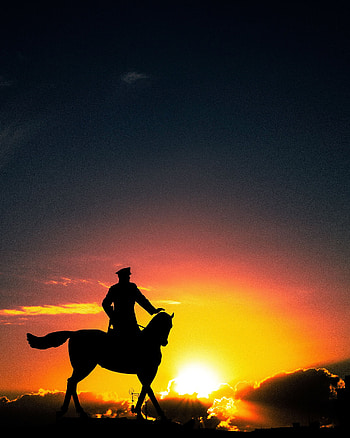 Sunset, Moskow, Dark, Silhouette, Sculpture, Horse, Russia, Rider, Horseman HD phone wallpaper
