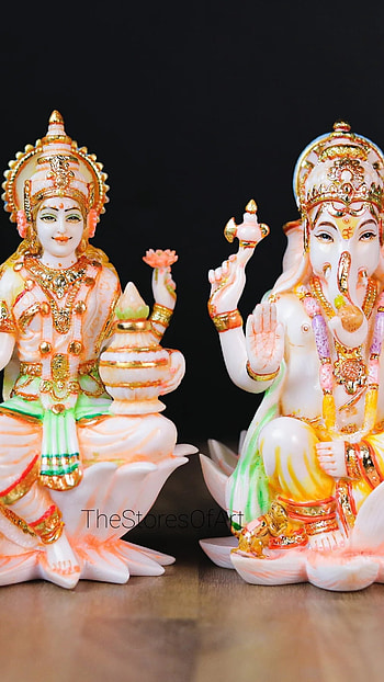 Lakshmi Ganesh, Black Background, marble background HD phone wallpaper