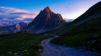 mountain stone road under starry sky, sky, road, stars, stones, mountain HD wallpaper