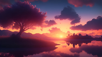 Lake, water, lake, tree, sunset, sky HD wallpaper