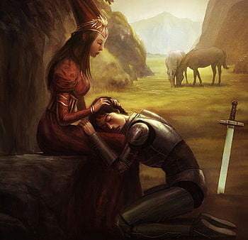 the Return, sword, knight, lady, horses, fantasy, abstract, love, nature, warrior HD wallpaper