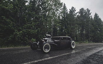 hotrod, custom, rain, cars, rat, , rod, roads HD wallpaper
