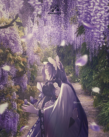 Kanae & Shinobu Kocho, shinobu kocho, zenitsu, demon slayer, tanjiro, nezuko, demon slayer girl, kanae kocho, demon slayer , inosuke, petal, light, butterfly, kimetsu no yaiba, anime, anime reality HD phone wallpaper