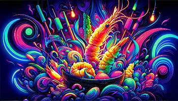 Vibrant Tempura Fantasy, tempura, shrimp, vibrant colors, Digital Art, Abstract HD wallpaper