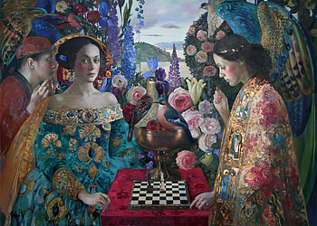 :), pictura, flower, girl, olga suvirov, surreal, people, woman, art, olga suvorov, chess HD wallpaper