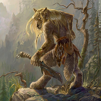 Wolf Man, sword, man, wolf, tree, fantasy, green, cool, trees, new, forest HD wallpaper