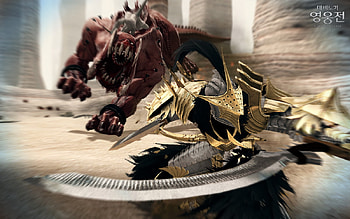 Vindictus Boss moment, sword, boss, knight, gold, demon, lynotos, nexon, lethita, red, lann, vindictus HD wallpaper
