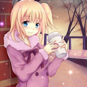 Hot Choco, winter, blond hair, glow, blonde, nice, snow, maiden, blonde hair, female, sweet, ribbon, cold, jacket, girl, anime girl, anime, pretty, light, lovely, long hair, beauty, lady, , sparks, wall, bricks, coat, blond, scene, beautiful, pink, blushing, blush, drink HD wallpaper