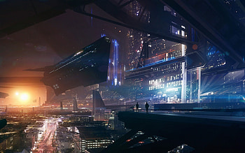 future City, Lights, Space, Futuristic, Spaceship, Fantasy Art, Mass Effect / and Mobile Backgrounds HD wallpaper