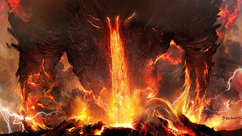 Art titanium anger fire lightning lava volcano ash demon monster . HD wallpaper