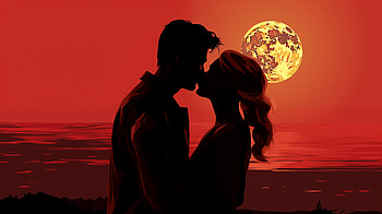 Romantic Honeymoon Kiss – Love Under the Moon Background, couple, kiss, love, honeymoon, romance HD wallpaper