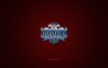 Washington Mystics, American basketball club, WNBA, blue logo, red carbon fiber background, basketball, Washington, USA, Washington Mystics logo HD wallpaper