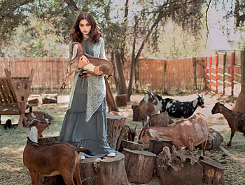 Lovely Model, model, goats, animals, woman HD wallpaper