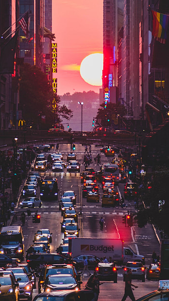New York Sunset, Sunset metropolis, City buildings , Sunset city HD phone wallpaper
