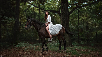 Model With Horse, girls, model, horse HD wallpaper