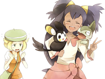Iris,Bianca,Emolga,Axew, axew, bianca, iris, emolga HD wallpaper