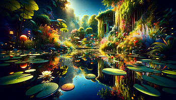 Enchanting Water Garden Fantasy, water garden, nature, garden, water lily HD wallpaper