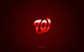 Washington Nationals emblem, American baseball club, red logo, red carbon fiber background, MLB, Washington Nationals Insignia, baseball, Washington, USA, Washington Nationals HD wallpaper