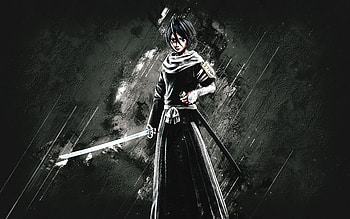 Rukia Kuchiki, Bleach, portrait, gray stone background, anime characters, Rukia Kuchiki Bleach, Kuchiki Rukia, grunge art, Bleach characters HD wallpaper