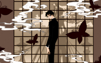 Yuuko and Watanuki, shadow, anime, butterfly, smoke, clamp, witch HD wallpaper