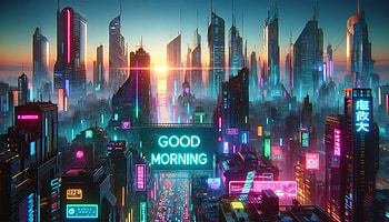 Cyberpunk Sunrise Cityscape, good morning, futuristic city, neon lights, Digital Art, skyline HD wallpaper
