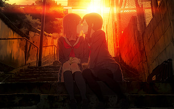 Kiss in the Sun, black, red, kiss, sky, girl, orange, sun, dark HD wallpaper