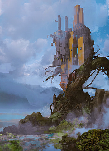 Fantasy, Art, Building, Rocks, Future HD phone wallpaper