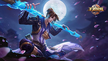 King of Glory, blue, purple, fantasy, moon, man, game, luna HD wallpaper