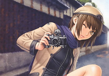 smile!!, bruntte, blue greeny eyes, anime, pretty, grapher, girl, camra HD wallpaper
