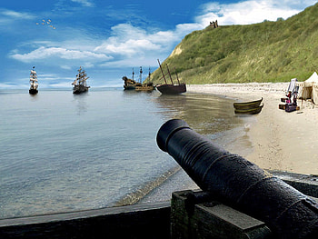 Pirates Cove, Pirates, Beach, Cannon, Ships HD wallpaper