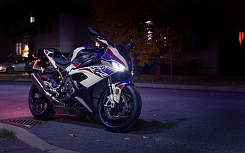 BMW S1000 RR, side view, night, blue white S1000 RR, German sportbikes, racing bikes, BMW HD wallpaper