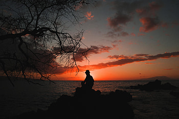 Sunset, Sea, Dark, Silhouette, Privacy, Seclusion, Loneliness HD wallpaper
