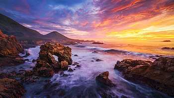 Storm clouds rolling through Big Sur coast, California, sky, rocks, usa, sea, colors, clouds HD wallpaper
